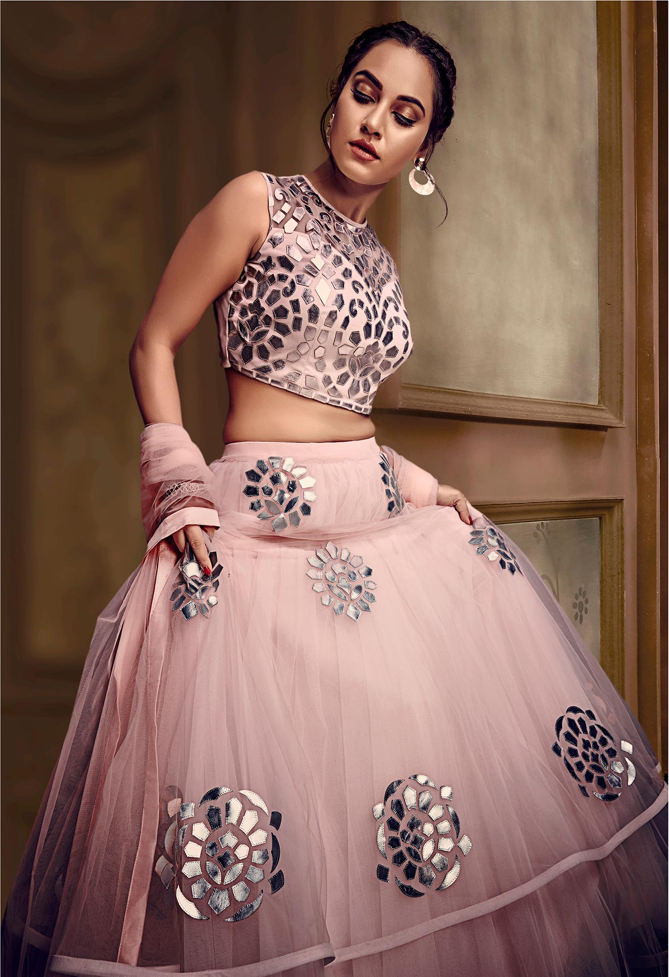Buy Party Wear Pink Sequins Work Pure Georgette Ready To Wear Lehenga Choli  Online From Surat Wholesale Shop.